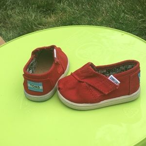 Red Toms w Velcro strap for easy toddler wear